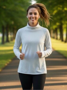 Spyder Active Textured Ribbed Funnel Neck Pullover - Large - Cream / Ivory White